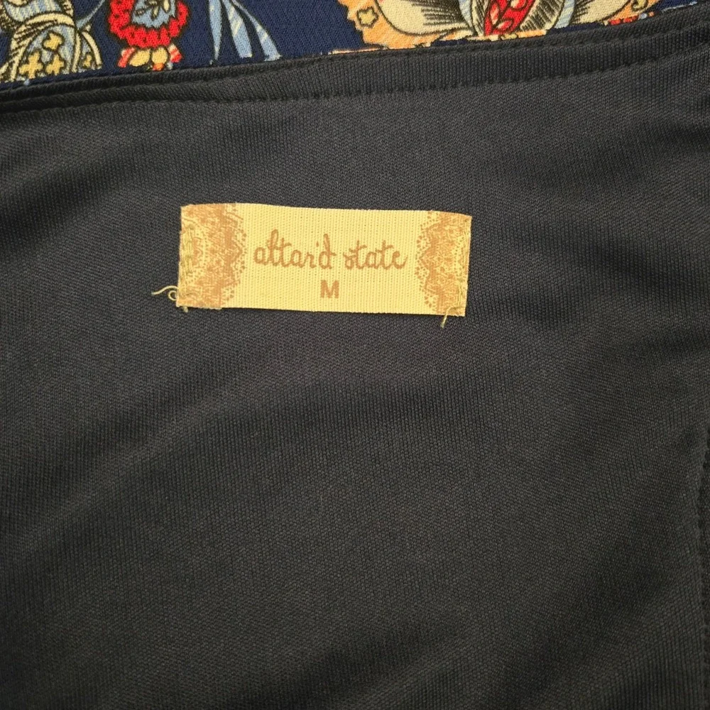 Altar'd State Floral Sharkbite Hem Sleeveless Dress Navy Blue M Boho Feminine - Picture 7 of 9